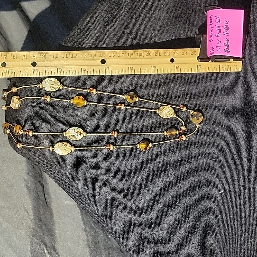 38"-40" 2 tiered gold with plastic beaded necklace